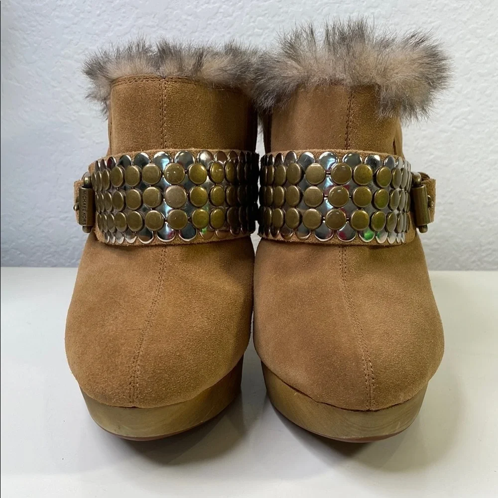 Clearance! Michael Kors‎ Tan Fur-Lined Studded Platform High Heel Mules Sz 9.5